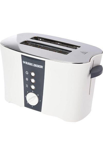 Black&Decker 800 Watt Toaster 2 Slice Browning Control with Frozen Reheat, Cancel Functions And Cool Touch White