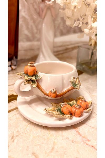 Port Aksesuar Exotic Honey Gourd Design 24K Gold Decorated Handmade Ceramic Cup 120ml