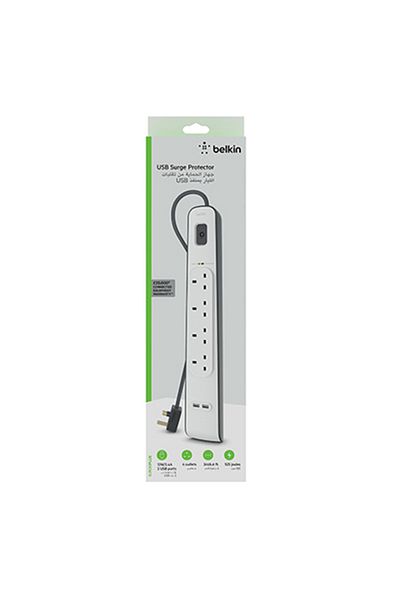 Belkin Power Strip – 4 Power Outlets, 2 USB Ports, Superior Electrical Protection