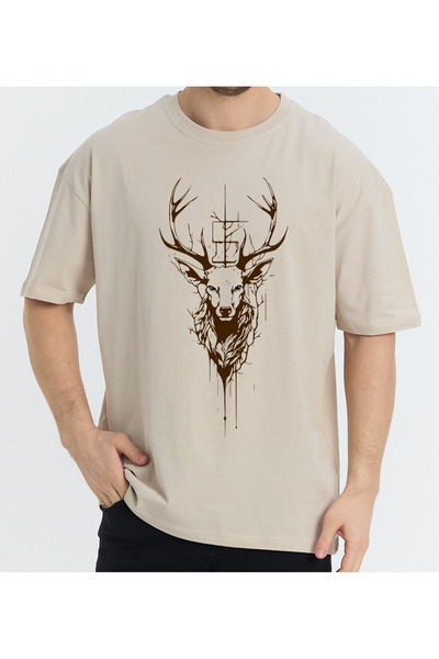 VEK تي شيرت كبير الحجم بطباعة غزال