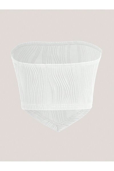Marin Star White Striped Lycra Summer Strapless - Stretchy Fabric Blouse with Elastane - White Crop