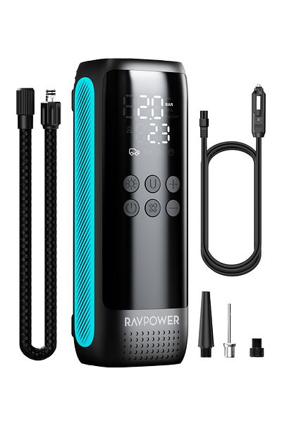 RavPower Ravbower Tire Inflator – Without Battery-, Car Lighter-Powered with 45L/Min Power + LED Flashlight-