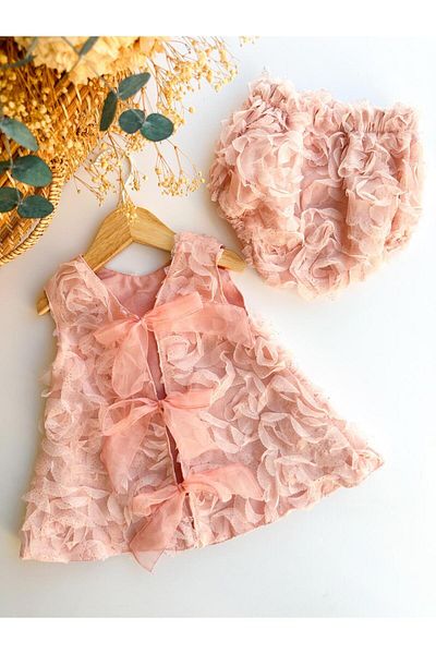 PİTABABY Glitter Powder Rose Motif Suit-Panties Girl Clothes