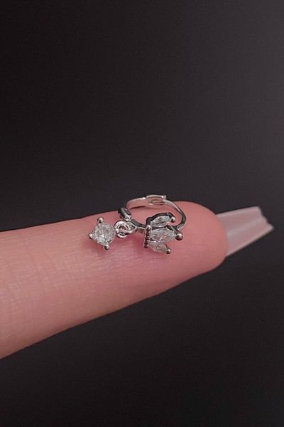 Blisse Piercing Women's Crown Figured Dangle Zircon Stone Tragus Helix Cartilage Ring Steel Piercing