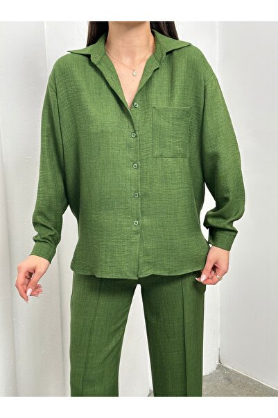 ZoeFlower طقم قميص وبنطلون نسائي من الكتان - تصميم برباط