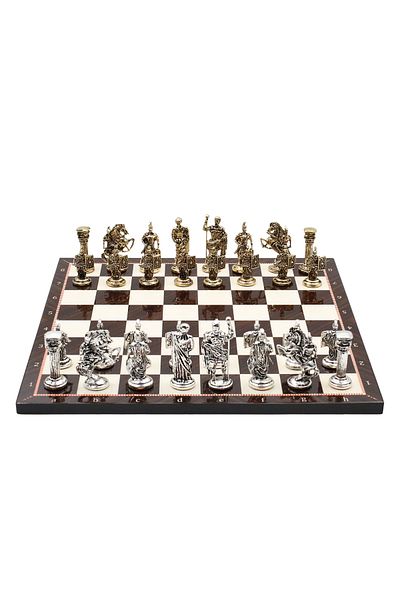 Cooper Chess 37cm Walnut Patterned Gold Ancient Roman Soldier Square Shield Figure Chess Set Decorative Gift Set