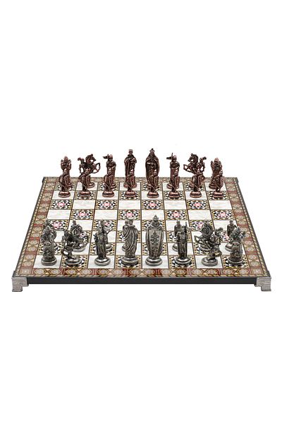 Cooper Chess 37cm Mosaic Patterned Bronze Medieval British Royal Army Figure Chess Set Decorative Gift