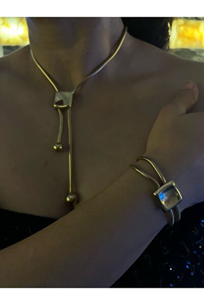 İnci Altın kaplama geometrik şekilli sarkıklı kolye