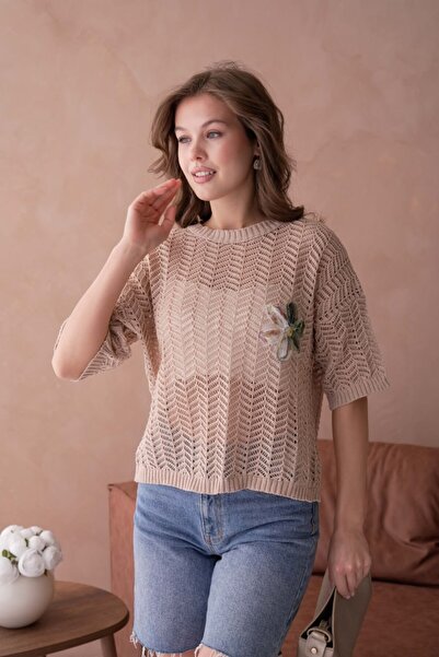 LASEL Bohem Tarz Kadın File Triko Bluz