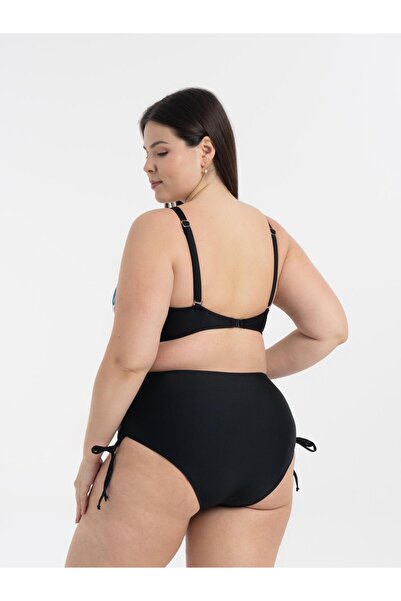 AQUAVİVA Aquaviva Women's Plus Size Black Color Flower Pattern Katrina Gathering High Waist Bikini Set