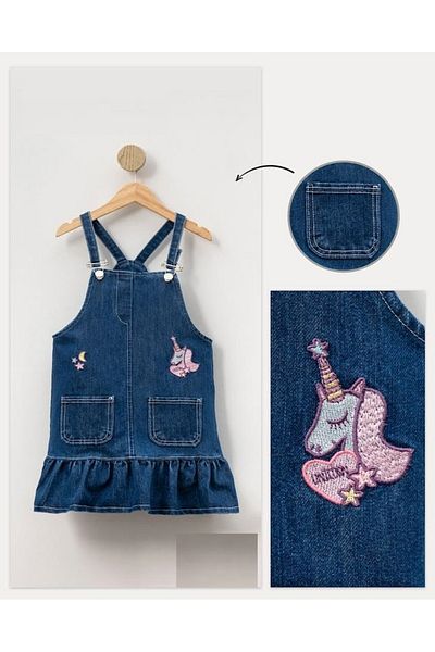 Aymini kids Girl's Embroidered Unicorn Jeans Dress