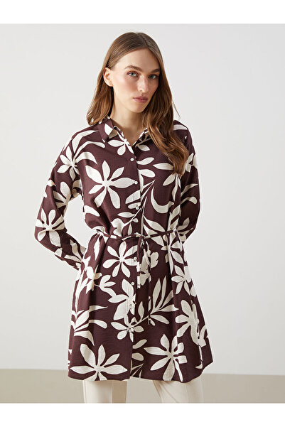LC Waikiki Καφέ φλοράλ γυναικείο πουκάμισο τουνίκ