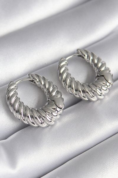 costurera Brass Silver Color Hoop Spiral Model Women's Earrings - TJ-BKP8573