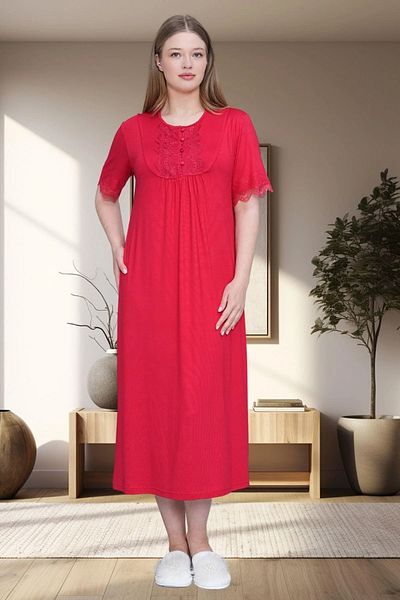 Mecit Pijama فستان نوم نسائي بأكمام قصيرة مقاس كبير مع تفاصيل جبر 95% فيسكوز 5% ليكرا