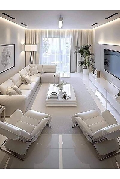 LUXURY VİLLA Beyaz Camlı Tekerlekli Orta Sehpa 80x140 Yükseklik 28cm