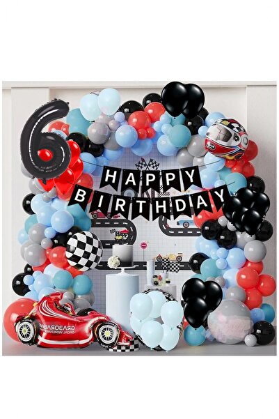 Partile Yarış Arabası Yaş Rakamlı Doğum Günü Konsepti Parti Eğlence Kutlama S...