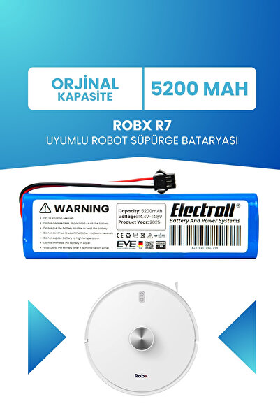ELECTROLL Robx R7 Uyumlu Batarya (ORJİNAL KAPASİTE) 5200mah Pil Robot Süpürge...