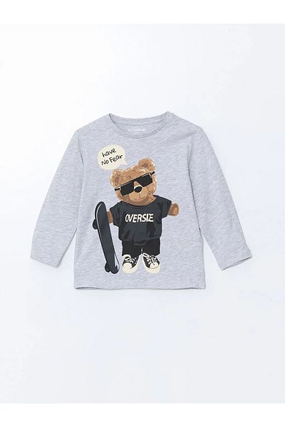 LC Waikiki Gray Crew Neck Bear Teddy Printed Boys' Pajamas Set
