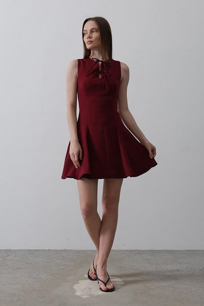 Deridün Yıldız Shoes Bow Detail Zero Sleeve Mini Dress - Burgundy