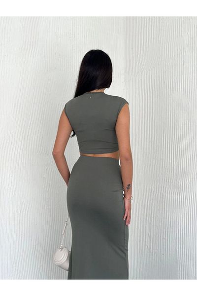 Modayakamoz Osy Modal Soft Textured Fabric Gathered Crop Skirt Set - Mint Green