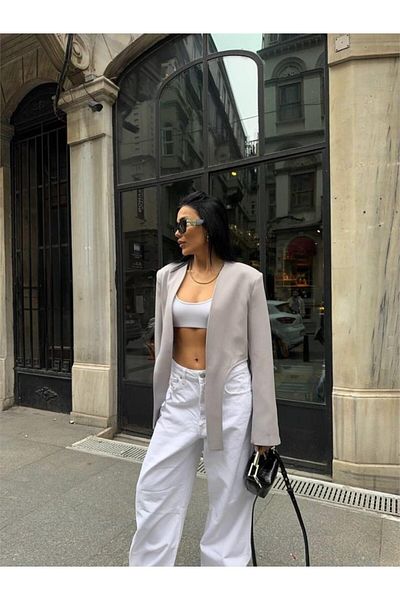 Deridün Yıldız Shoes Crop Jacket with Tie Tail - Gray