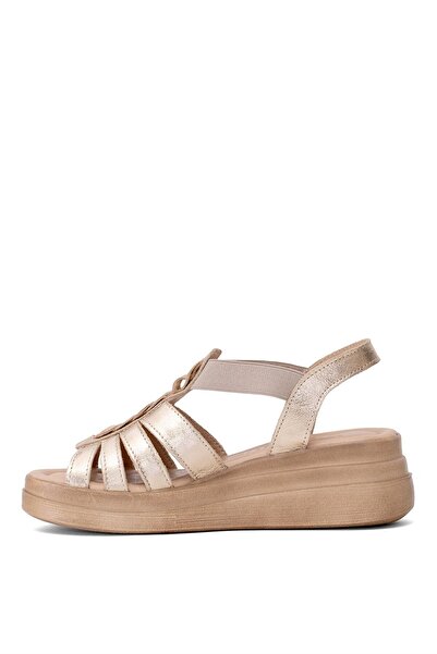 Venüs 2409912 Y Women's Genuine Leather Wedge Heel Sandals Gold