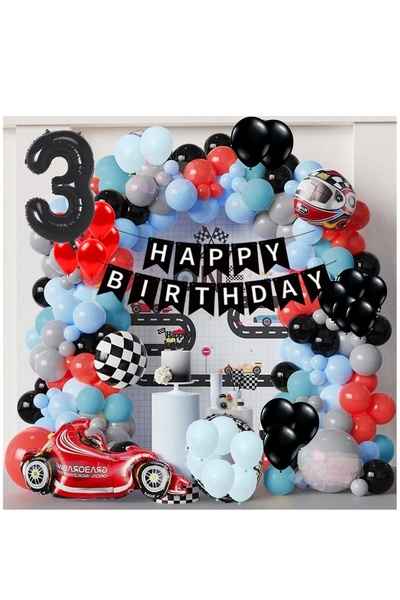 Partile Yarış Arabası Yaş Rakamlı Doğum Günü Konsepti Parti Eğlence Kutlama S...