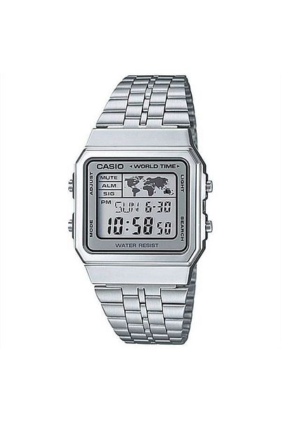 Casio كاسيو ساعة يد كوارتز كلاسيكية رقمية طراز A500WA-7DF مقاس 34 مم - لون فضي للجنسين