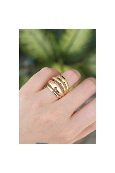 Skygo Brass Gold Color Adjustable Serrated Curved Ring - Tj-Byk3170