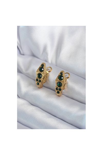 Skygo Green Crystal Stone Snake Model Women's Earrings - 316l Gold Color - Tj-bkp8065