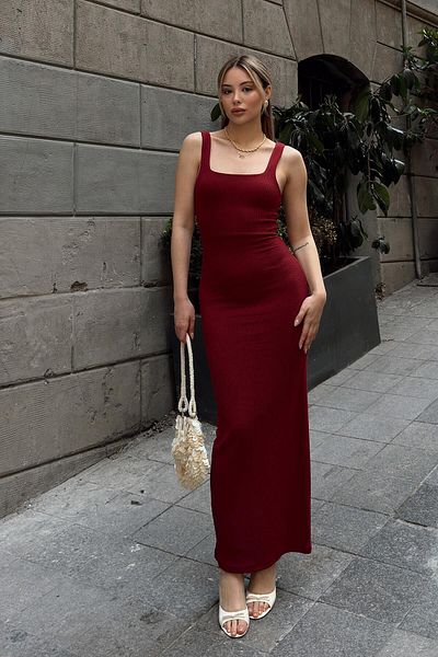 Swist Γυναικείο μίντι φόρεμα μπορντό Signa με χοντρό λουράκι Οθωμανικό