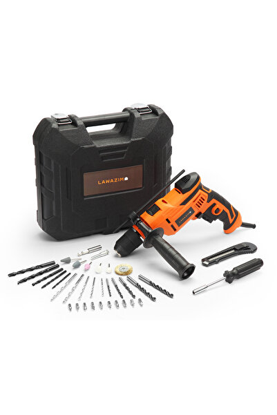 Lawazim طقم مثقاب صدمي بقوة 710 واط - 37 قطعة مثقاب سلكي مع ظرف 13 مم، ومقياس...