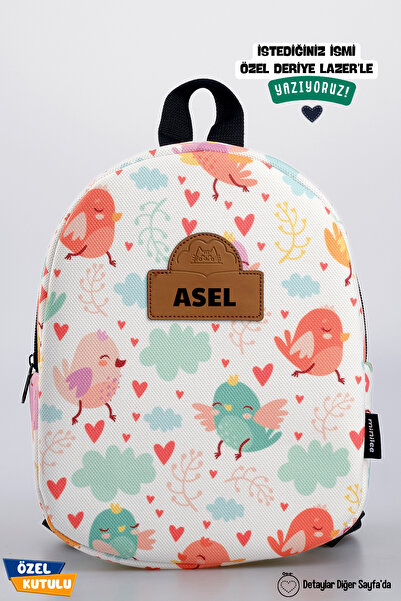Minilee Kişiye Özel Isimli - Neşeli Kuşlar 0-8 Yaş - Kreş, Anaokulu Çocuk Sırt Çantası
