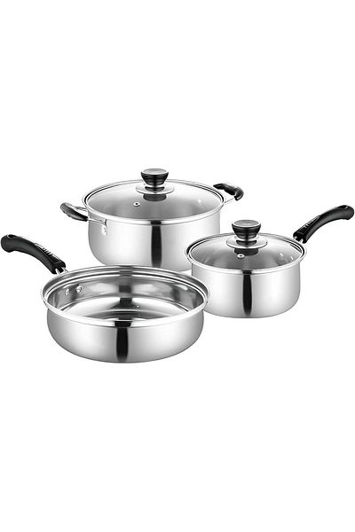 COOYA 3 Pcs Stainless Steel Kitchen Cookware Set,durable,scratch-proof And Non-slip,use For Kitchen