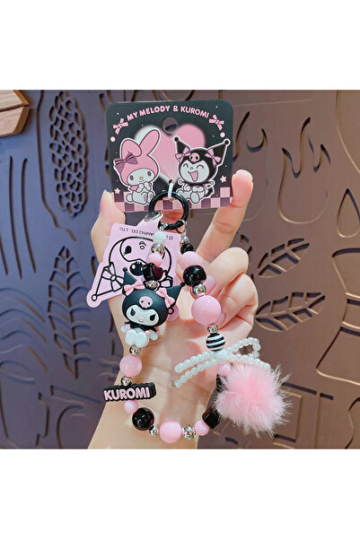 Miniso Kuromi Keychain Phone Chain My Melody Pink Bead Chain Kuromi Backpack Pendant Cute Cartoon Creative
