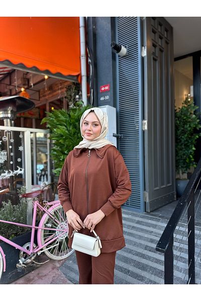 VOLT CLOTHİNG Kadın Geniş Paça Yırtmaçlı Fermuarlı Takım