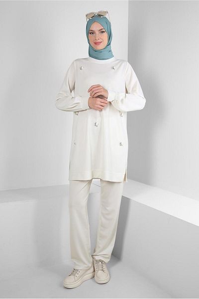 Alvina Stone Printed Tracksuit Set with Crew Neck and Trousers - 43725