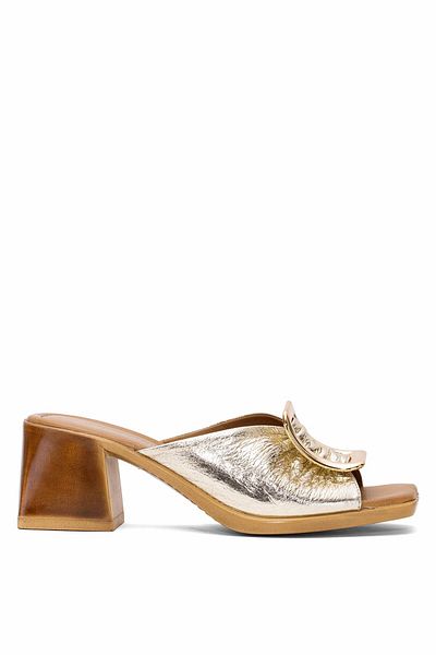 Pierre Cardin Pc-54629 Women's Genuine Leather Heeled Slippers Gold