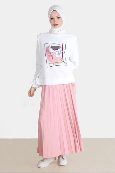 Alvina 42674 Model Print Detailed Double Skirt Set
