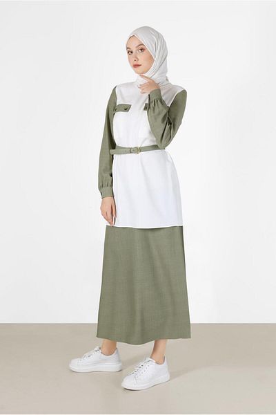 Alvina Double Skirt Suit with Belt and Pocket Detail - 42170