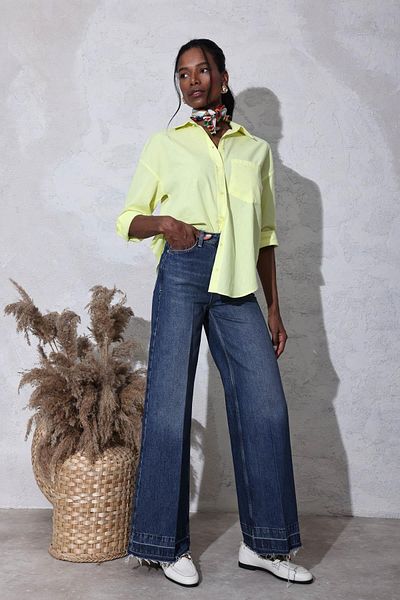 5in1Canpolat Navy Blue High Waist Wide Leg Jeans