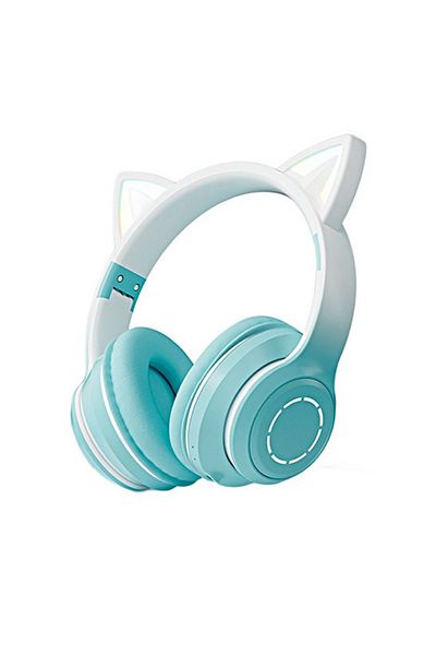 FlashHawk Bluetooth Over-Ear Headphone,RGB Cat-Ear Stereo Sound Headset,TF card/Wired/Wireless Mode-Green