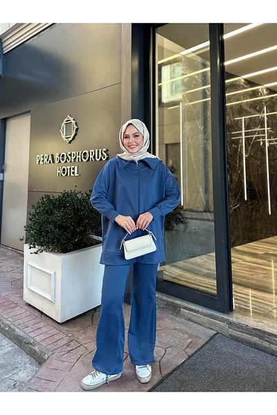 VOLT CLOTHİNG Kadın Geniş Paça Yırtmaçlı Fermuarlı Takım