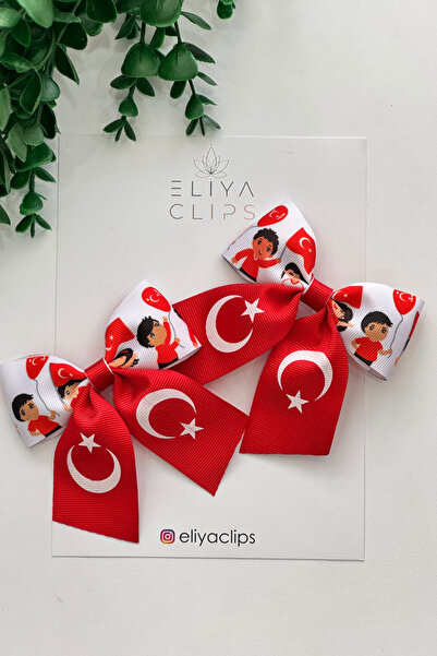 Eliya Clips مشبك للأطفال مزين بشريط أحمر مكون من قطعتين (موضوع 23 أبريل و29 أ...
