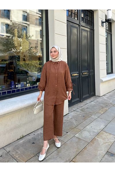VOLT CLOTHİNG Γυναικείο λινό διπλό κοστούμι με μανίκια