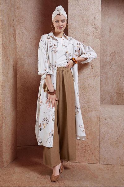 Alvina Linen Patterned Trousers Set - 44773