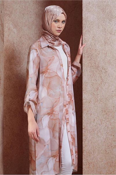 Alvina 44779 Model Patterned Hijab Tunic