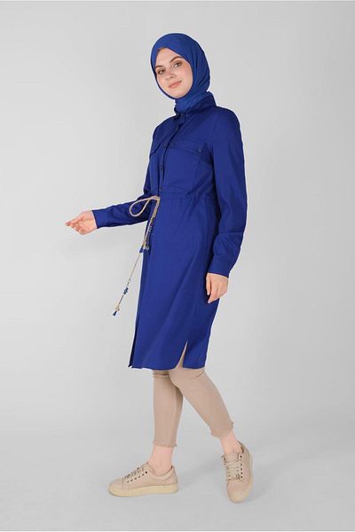 Alvina Style Button with Straw Lace Tunic 41585