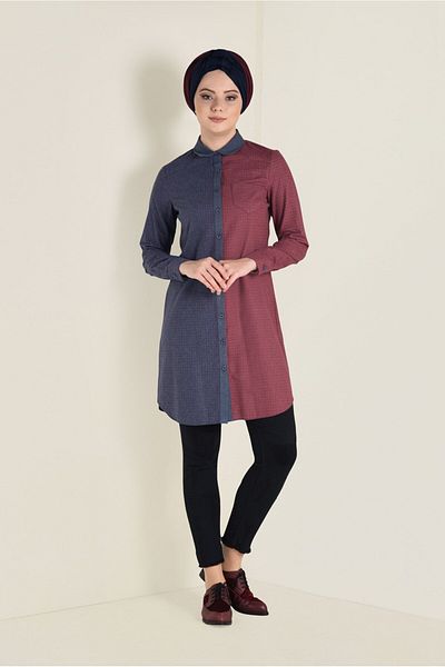 Alvina 4623 Model Buttoned Square Patterned Tunic