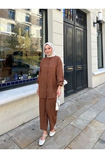 VOLT CLOTHİNG Γυναικείο λινό διπλό κοστούμι με μανίκια